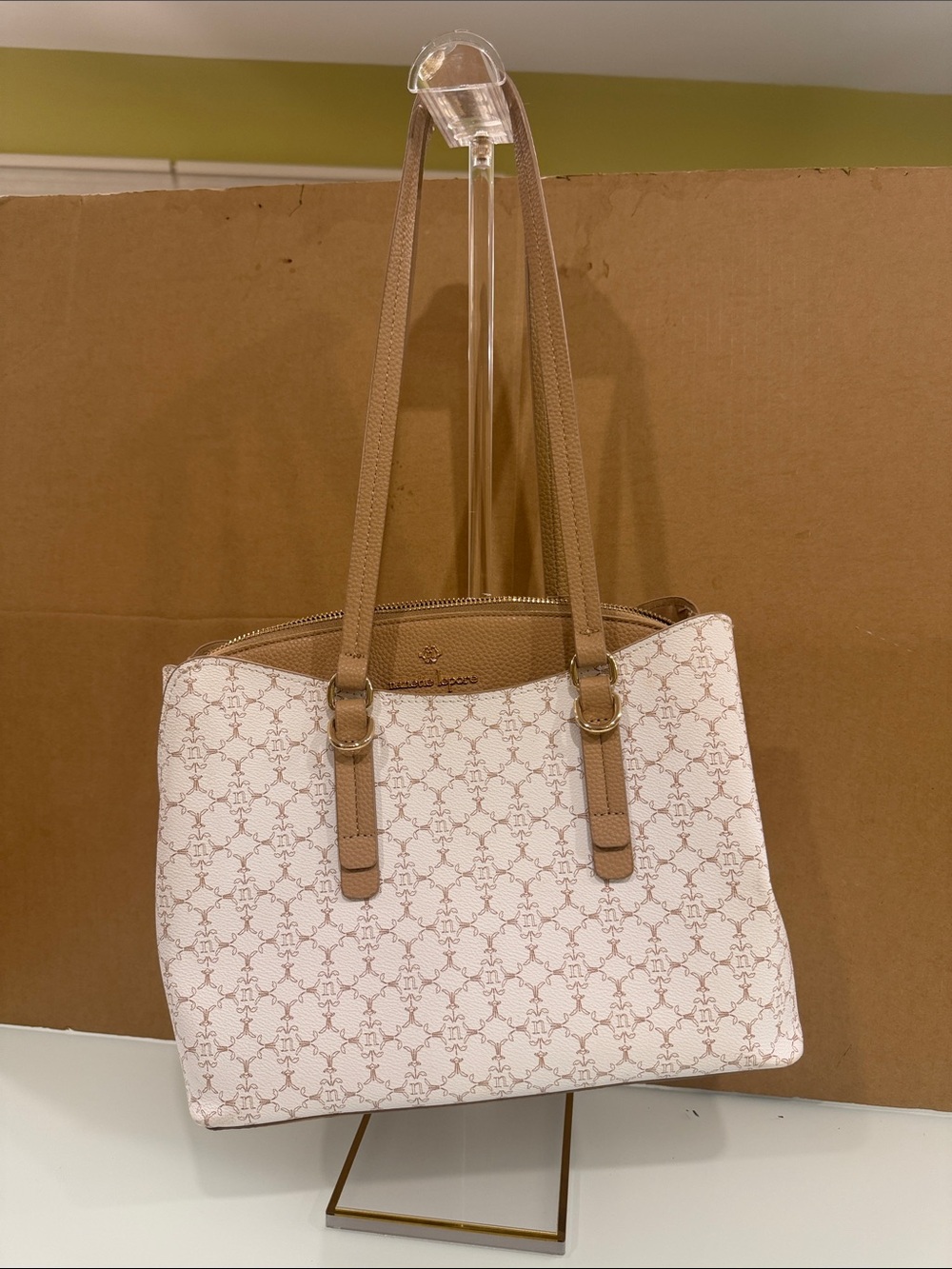 Nanette Lepore Beige and White Patterned Shoulder Tote